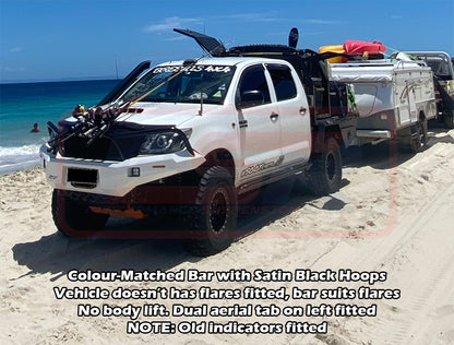 Toyota Hilux N70 11-15 Ambush Customer Painted Triple Hoop Bar, Pre-Runner Infill (No Body Lift), Slimline Black Fairlead