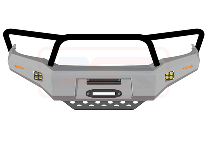 Toyota Hilux N70 11-15 Ambush Colour Coded Bar, Satin Black Triple Hoop, Pre-Runner Infill (No Body Lift), Slimline Silver Fairlead