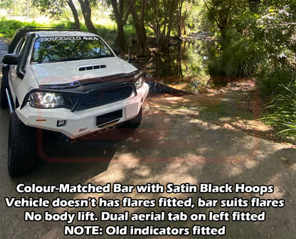 Toyota Hilux N70 11-15 Ambush Colour Coded Bar, Satin Black Triple Hoop, Pre-Runner Infill (1" Body Lift), Standard Black Fairlead
