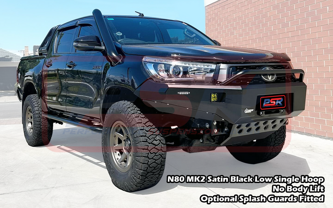 Toyota Hilux N80 MK1 16-5/18 Ambush Customer Painted Low Single Hoop Bar, Pre-Runner Infill (1" Body Lift), Slimline Black Fairlead