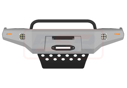 Toyota Hilux N80 MK2 6/18-4/20 Ambush Satin Black Low Single Hoop Bar, Pre-Runner Infill (1" Body Lift), Splash Guards, Slimline Silver Fairlead