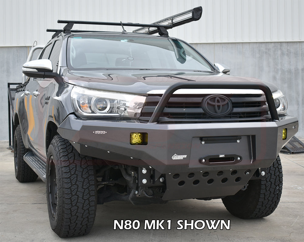 Hilux N80 MK1 16-5/18 Ambush Satin Black Single Hoop Bar, Pre-Runner Infill (2" Body Lift), Standard Black Fairlead