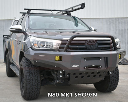 Hilux N80 MK1 16-5/18 Ambush Colour Coded Bar, Satin Black Single Hoop, Pre-Runner Infill (2" Body Lift), Standard Silver Fairlead