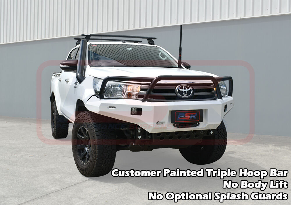Hilux N80 MK2 6/18-4/20 Ambush Satin Black Triple Hoop Bar, Pre-Runner Infill (2" Body Lift), Slimline Black Fairlead