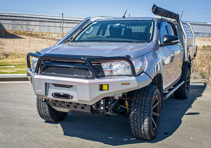 Hilux N80 MK1 16-5/18 Ambush Satin Black Triple Hoop Bar, Pre-Runner Infill (1" Body Lift), Standard Black Fairlead