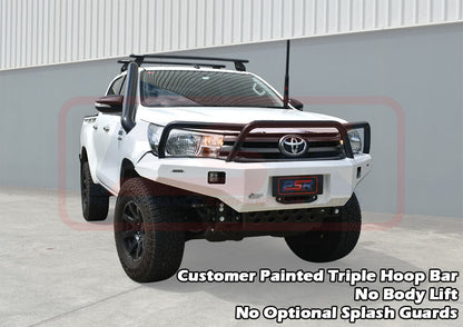 Hilux N80 MK1 16-5/18 Ambush Colour Coded Bar, Satin Black Triple Hoop, Pre-Runner Infill (1" Body Lift), Standard Black Fairlead