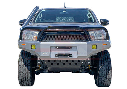 Hilux N80 MK2 6/18-4/20 Ambush Satin Black Triple Hoop Bar, Pre-Runner Infill (2" Body Lift), Slimline Silver Fairlead
