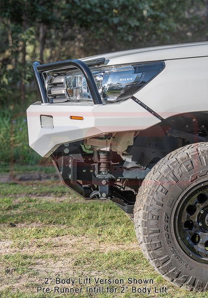 Hilux N80 MK2 6/18-4/20 Ambush Colour Coded Bar, Satin Black Triple Hoop, Pre-Runner Infill (1" Body Lift), Splash Guards, Slimline Silver Fairlead