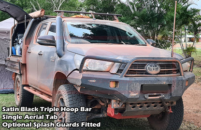 Hilux N80 MK3 5/20-On Ambush Satin Black Triple Hoop Bar, Pre-Runner Infill (No Body Lift), Slimline Black Fairlead, Sensors