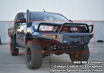 Hilux N80 MK3 5/20-On Ambush Satin Black Triple Hoop Bar, Pre-Runner Infill (No Body Lift), Slimline Silver Fairlead, Sensors