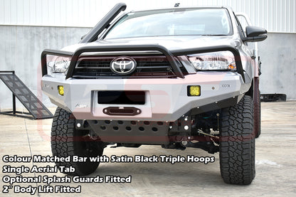 Hilux N80 MK3 5/20-On Ambush Satin Black Triple Hoop Bar, Pre-Runner Infill (2" Body Lift), Standard Black Fairlead