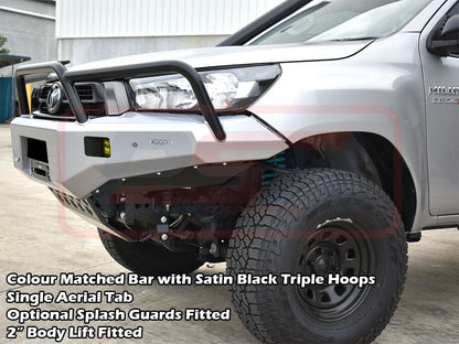 Toyota Hilux N80 MK3 5/20-On Ambush Colour Coded Bar, Satin Black Triple Hoop, Infill (No Body Lift), Splash Guards, Slimline Black Fairlead