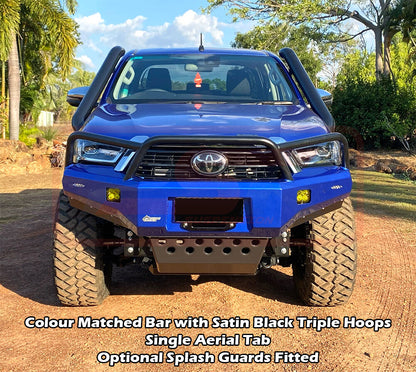 Toyota Hilux N80 MK3 5/20-On Ambush Colour Coded Bar, Satin Black Triple Hoop, Infill (No Body Lift), Splash Guards, Standard Black Fairlead