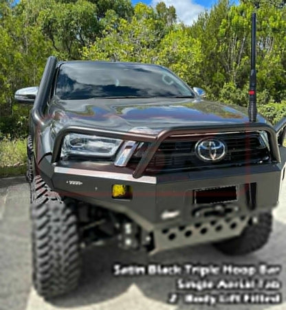 Toyota Hilux N80 MK3 5/20-On Ambush Colour Coded Bar, Satin Black Triple Hoop, Infill (1" Body Lift), Splash Guards, Slimline Black Fairlead, Sensors