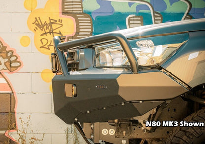 Toyota Hilux N80 MK3 5/20-On Ambush Colour Coded Bar, Satin Black Triple Hoop, Infill (2" Body Lift), Splash Guards, Slimline Black Fairlead, Sensors