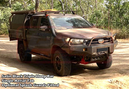 Toyota Hilux N80 MK3 5/20-On Ambush Colour Coded Bar, Satin Black Triple Hoop, Infill (No Body Lift), Splash Guards, Std Black Fairlead, Sensors, Cam