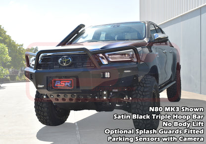 Hilux N80 MK3 5/20-On Ambush Customer Painted Triple Hoop Bar, Pre-Runner Infill (1" Body Lift), Standard Silver Fairlead, Sensors