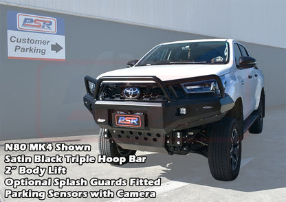 Hilux N80 MK3 5/20-On Ambush Customer Painted Triple Hoop Bar, Pre-Runner Infill (2" Body Lift), Splash Guards, Slimline Black Fairlead