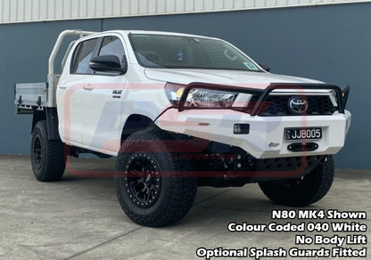 Hilux N80 MK3 5/20-On Ambush Satin Black Triple Hoop Bar, Pre-Runner Infill (1" Body Lift), Splash Guards, Slimline Silver Fairlead, Sensors, Camera