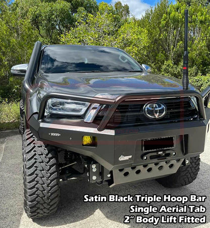 Hilux N80 MK3 5/20-On Ambush Customer Painted Triple Hoop Bar, Pre-Runner Infill (2" Body Lift), Slimline Silver Fairlead, Sensors, Camera