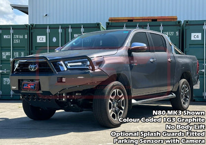 Hilux N80 MK3 5/20-On Ambush Customer Painted Triple Hoop Bar, Pre-Runner Infill (2" Body Lift), Slimline Silver Fairlead, Sensors, Camera