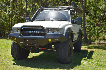 Toyota Landcruiser 80 Series Ambush Satin Black Single Hoop Bar, No Body Lift, Slimline Black Fairlead