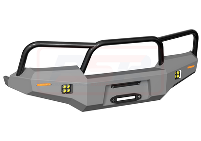 Toyota Landcruiser 80 Series Ambush Satin Black Triple Hoop Bar, No Body Lift, Slimline Silver Fairlead