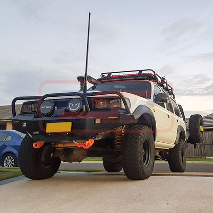 Toyota Landcruiser 80 Series Ambush Satin Black Triple Hoop Bar, No Body Lift, Standard Black Fairlead