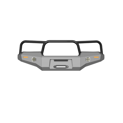 Toyota Landcruiser 80 Series Ambush Satin Black Triple Hoop Bar, No Body Lift, Standard Silver Fairlead