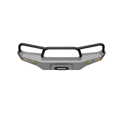 Toyota Landcruiser 80 Series Ambush Satin Black Triple Hoop Bar, No Body Lift, Standard Silver Fairlead