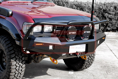 Toyota Landcruiser 80 Series Ambush Satin Black Triple Hoop Bar, No Body Lift, Standard Silver Fairlead