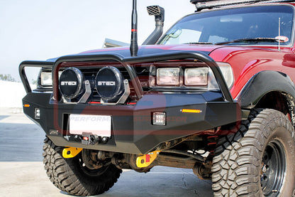 Toyota Landcruiser 80 Series Ambush Customer Painted Triple Hoop Bar, No Body Lift, Standard Black Fairlead