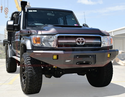 Toyota Landcruiser 70 Series Ambush Satin Black Hoopless Bar, No Body Lift, Standard Silver Fairlead