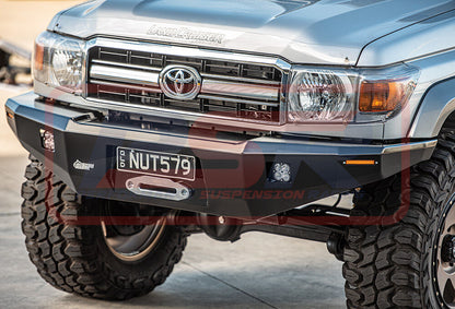 Toyota Landcruiser 70 Series Ambush Colour Coded Hoopless Bar, No Body Lift, Standard Silver Fairlead