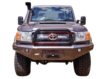 Toyota Landcruiser 70 Series Ambush Customer Painted Single Hoop (Big Tube) Bar, 2" Body Lift, Standard Silver Fairlead