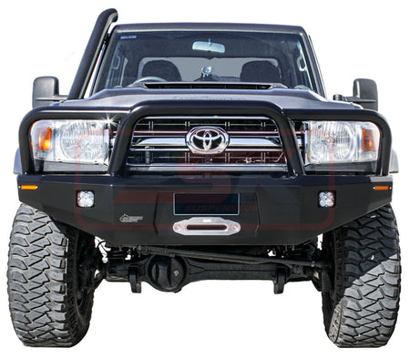 Toyota Landcruiser 70 Series Ambush Customer Painted Triple Hoop (Big Tube) Bar, No Body Lift, Slimline Black Fairlead, Single Cab DPF