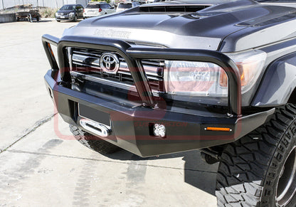 Toyota Landcruiser 70 Series Ambush Colour Coded Bar, Satin Black Triple Hoop (Big Tube), 1" Body Lift, Standard Black Fairlead, Single Cab DPF