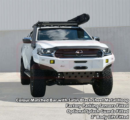 Mazda BT-50 TF 21-24 Ambush Satin Black Sheet Metal Hoop Bar, Pre-Runner Infill (2" Body Lift), Slimline Black Fairlead, Sensors