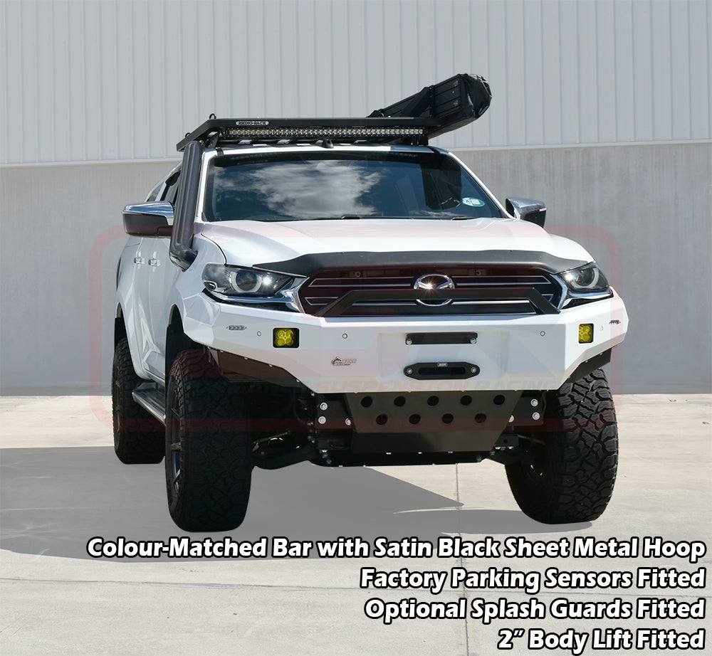 Mazda BT-50 TF 21-24 Ambush Satin Black Sheet Metal Hoop Bar, Pre-Runner Infill (2" Body Lift), Slimline Black Fairlead