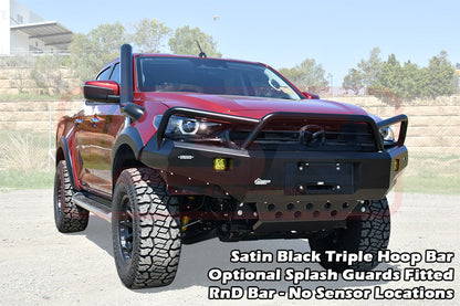 Mazda BT-50 TF 21-24 Ambush Satin Black Triple Hoop Bar, Pre-Runner Infill (No Body Lift), Slimline Black Fairlead