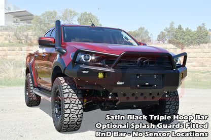 Mazda BT-50 TF 21-24 Ambush Satin Black Triple Hoop Bar, Pre-Runner Infill (No Body Lift), Slimline Black Fairlead, Sensors