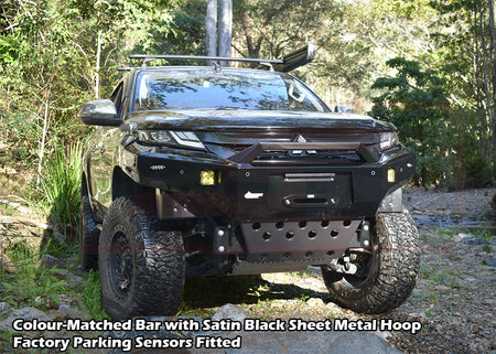 Mitsubishi MR Triton Ambush Satin Black Sheet Metal Hoop Bar, Pre-Runner Infill (1" Body Lift), Slimline Black Fairlead