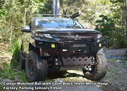 Mitsubishi MR Triton Ambush Satin Black Sheet Metal Hoop Bar, Pre-Runner Infill (No Body Lift), Slimline Black Fairlead