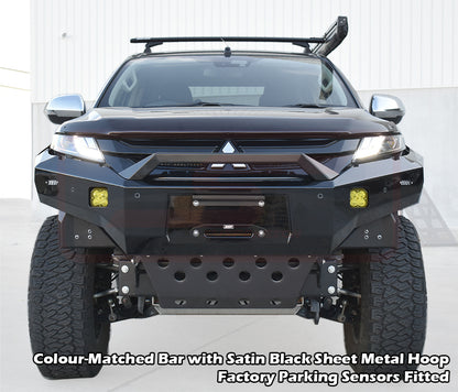 Mitsubishi MR Triton Ambush Satin Black Sheet Metal Hoop Bar, Pre-Runner Infill (1" Body Lift), Splash Guards, Standard Silver Fairlead, Sensors