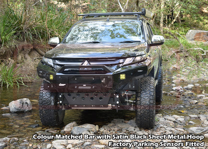 Mitsubishi MR Triton Ambush Satin Black Sheet Metal Hoop Bar, Pre-Runner Infill (2" Body Lift), Slimline Black Fairlead