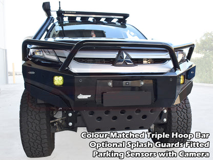 Mitsubishi MR Triton Ambush Satin Black Triple Hoop Bar, Pre-Runner Infill (1" Body Lift), Slimline Black Fairlead, Sensors, Camera