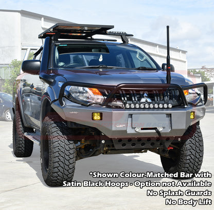 Mitsubishi MQ Triton Ambush Satin Black Triple Hoop Bar, Pre-Runner Infill (1" Body Lift), Slimline Black Fairlead