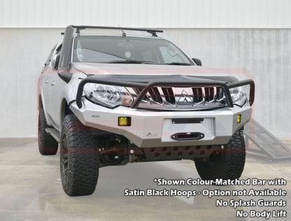 Mitsubishi MQ Triton Ambush Satin Black Triple Hoop Bar, Pre-Runner Infill (No Body Lift), Slimline Black Fairlead