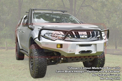 Mitsubishi MQ Triton Ambush Satin Black Triple Hoop Bar, Pre-Runner Infill (No Body Lift), Slimline Black Fairlead