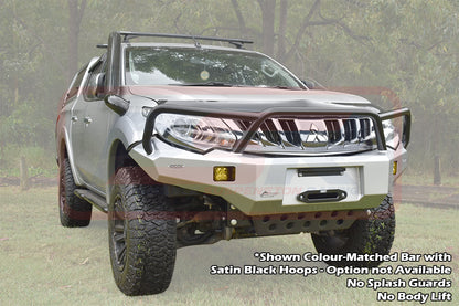 Mitsubishi MQ Triton Ambush Satin Black Triple Hoop Bar, Pre-Runner Infill (No Body Lift), Splash Guards, Slimline Black Fairlead